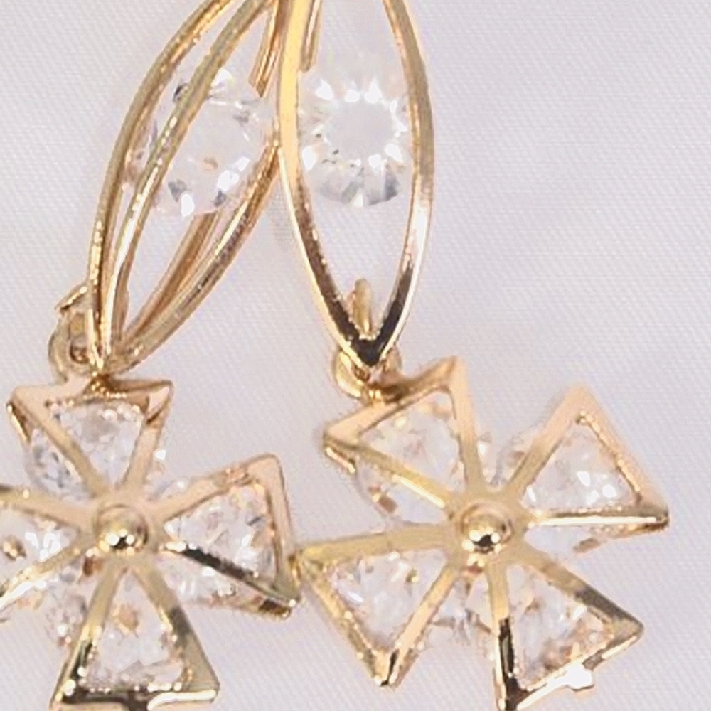 Cross Crystal Gold CZ dangle Earrings 1.75" long x0.75 wide Goldtone NEW